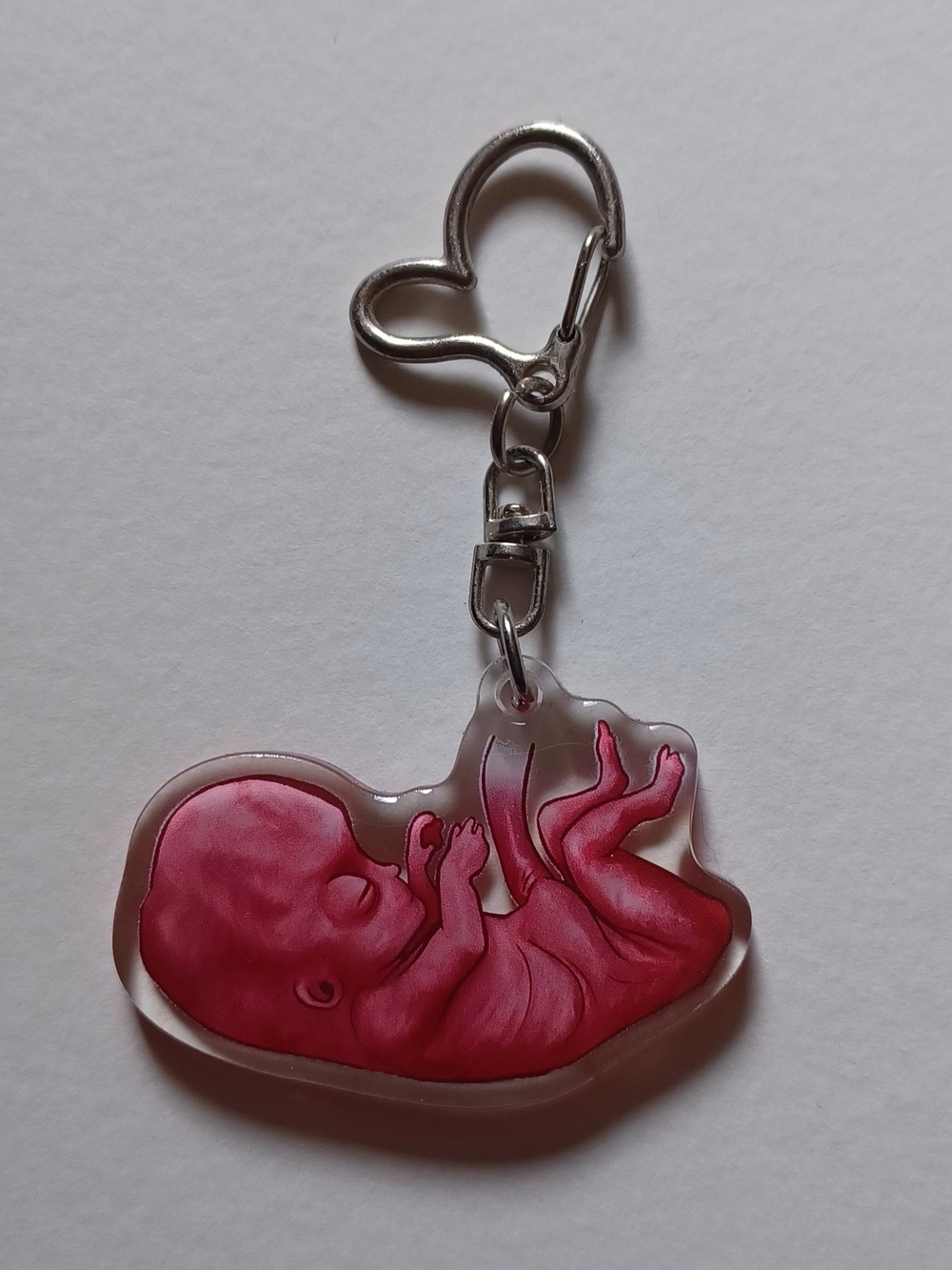 Double-sided Acrylic Fetus Keychain With Heart Clasp